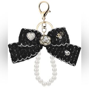 Elegant White Bow Keychain or Bag Charm with Pearls